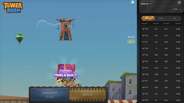 Tower Rush - Game Features Screenshot - Auto-Bet and Cashout Interface