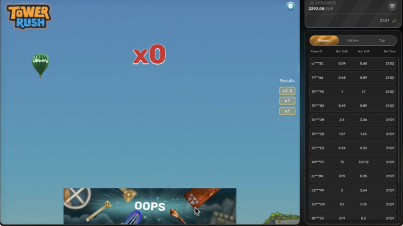 Tower Rush - Set Bet Amount Screenshot - Betting Interface